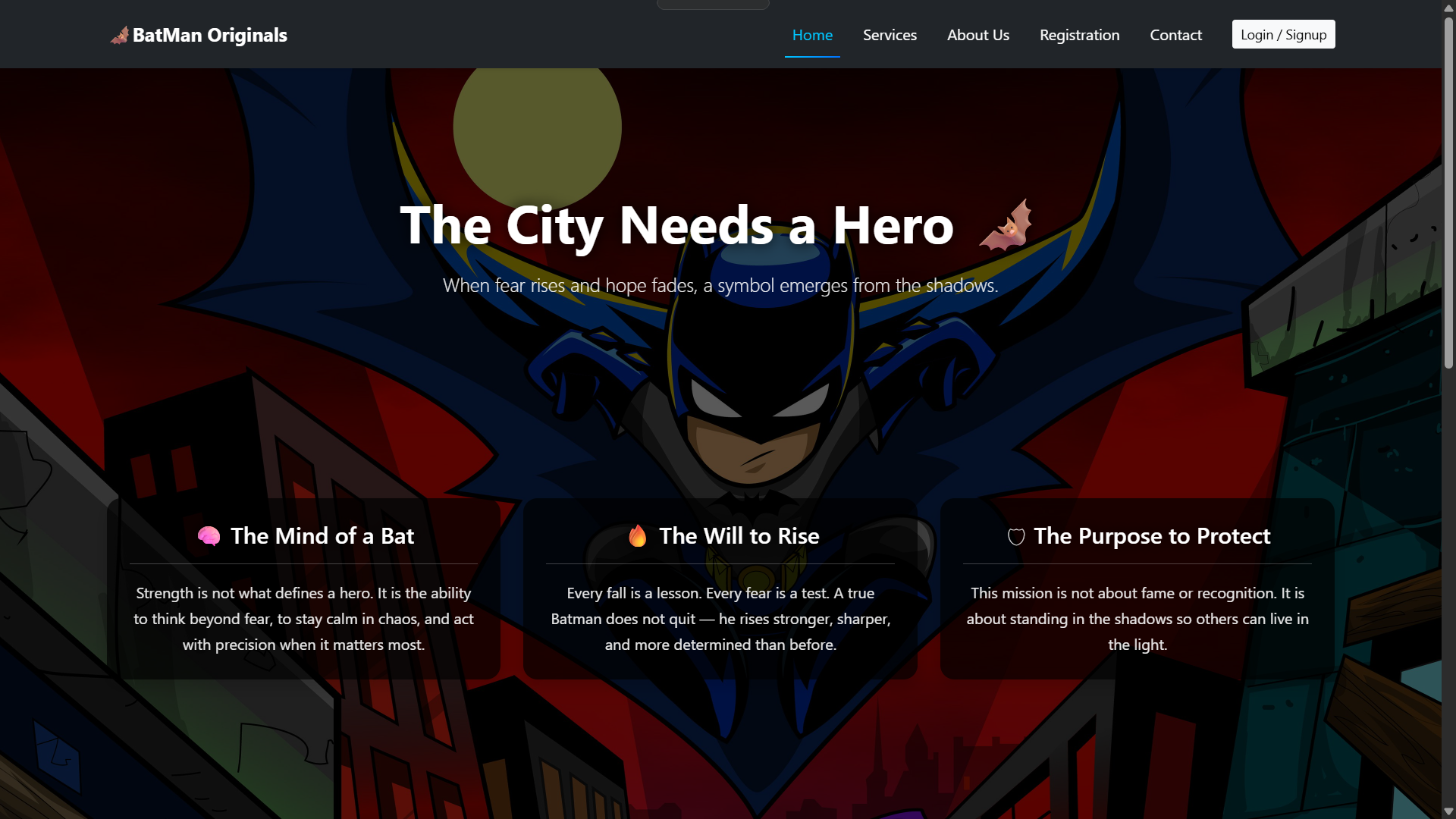 Preview of Batman themed landing page